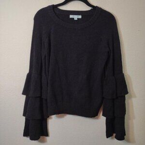 She + Sky Black Ruffle Bell Sleeve Sweater S